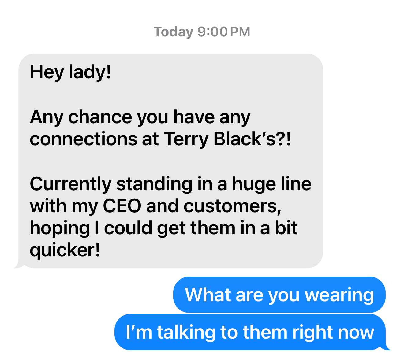 Terry Black's emergency text